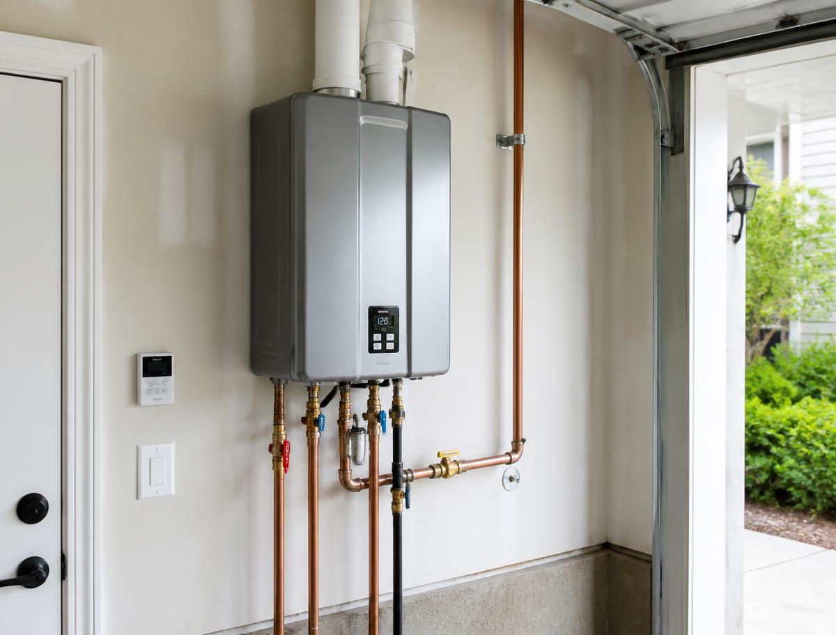 New tankless water heater installation with copper piping